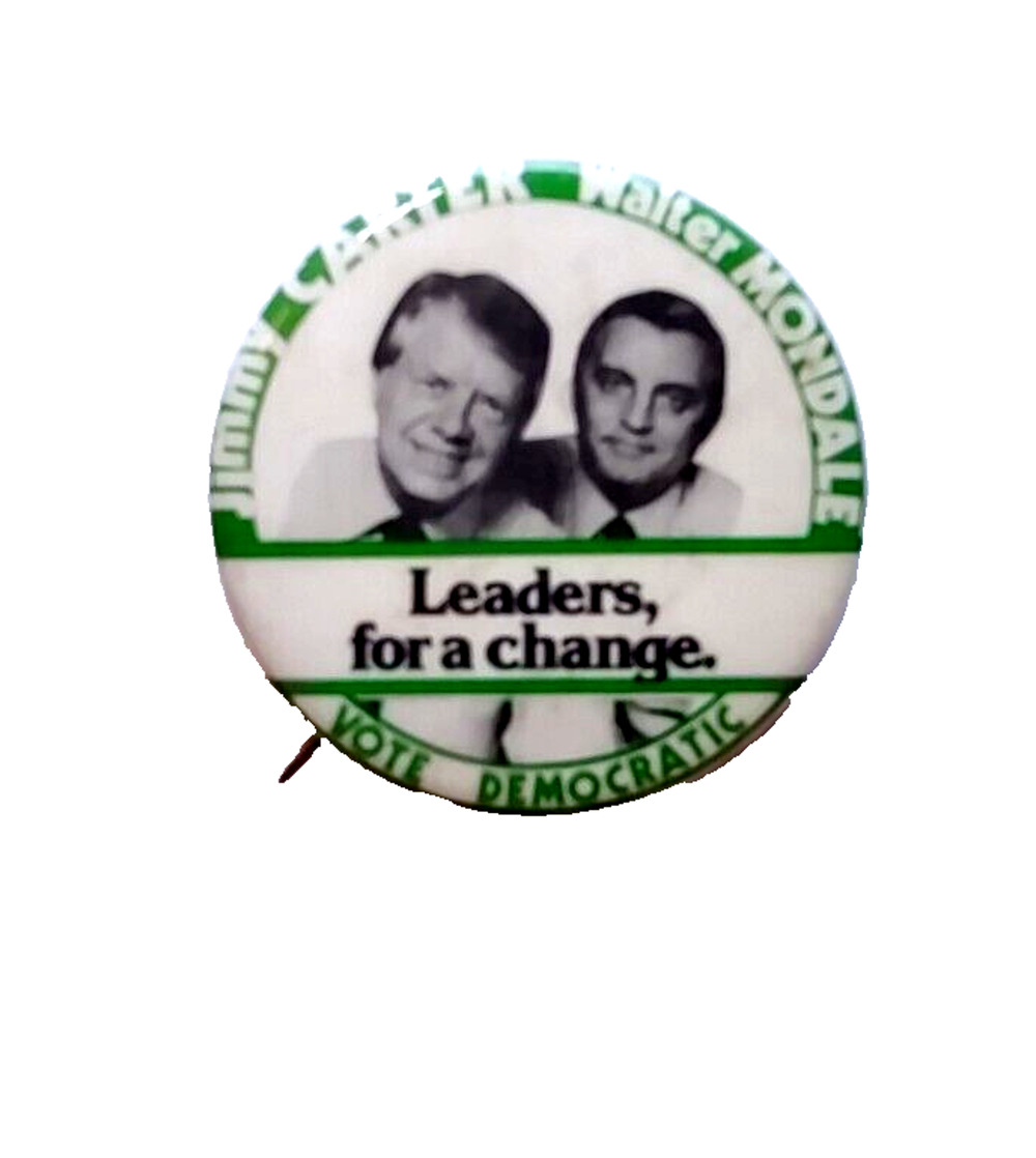 Jimmy Carter Walter Mondale Pinback Vote Democratic Campaign Button Pin 1976